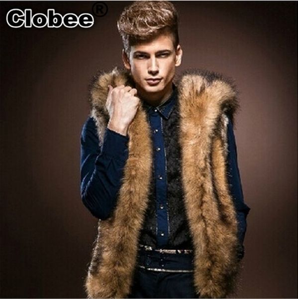 

2019 luxury casual с капюшоном зима искусственного меха пальто ветровка мужская длинные шинель jaqueta masculina рукавов жилет меховой куртк, Black;brown