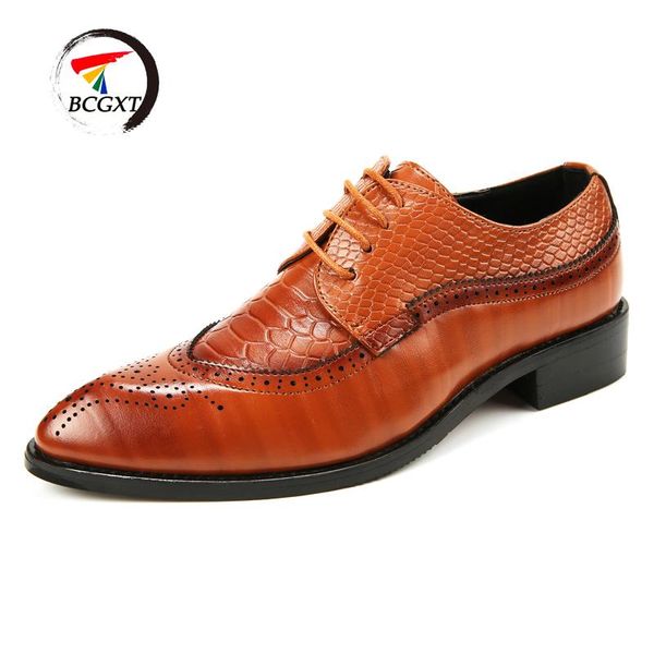 

bcgxt 2020 new fashion casual leather shoes brock lace-up men's shoes business oxford wedding party suit plus size 37-48, Black