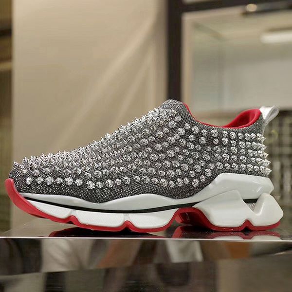 

sports shoeschanel 2020 wild gray british studded spikes flats casual shoes shoes luxury mens womens party lovers leather sneakers, Black