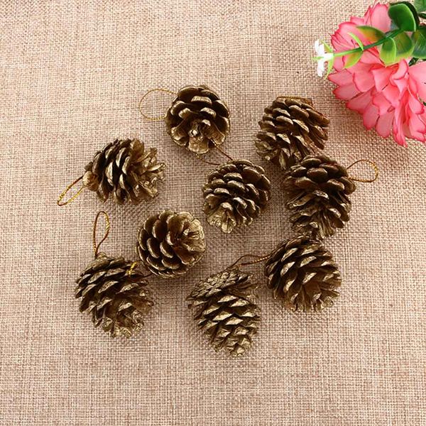 

9pcs new vogue christmas gold pine cones baubles xmas tree decoration ornaments gift decor party supplies