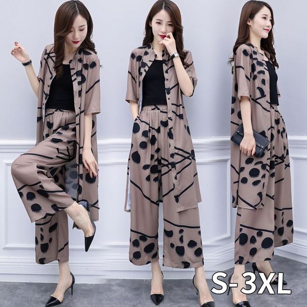 

large big size 2 piece set women wide leg trousers suit set palazzo pants sash tracksuit cardigan year-old female costume, White