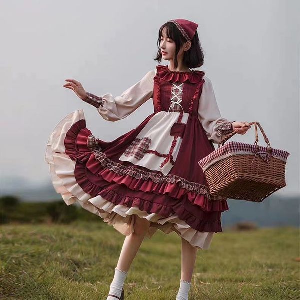 

sweet girls lolita dress royal fairy soft sister princess lolita dress female ruffles stitching original cute gown f1428, Black;gray