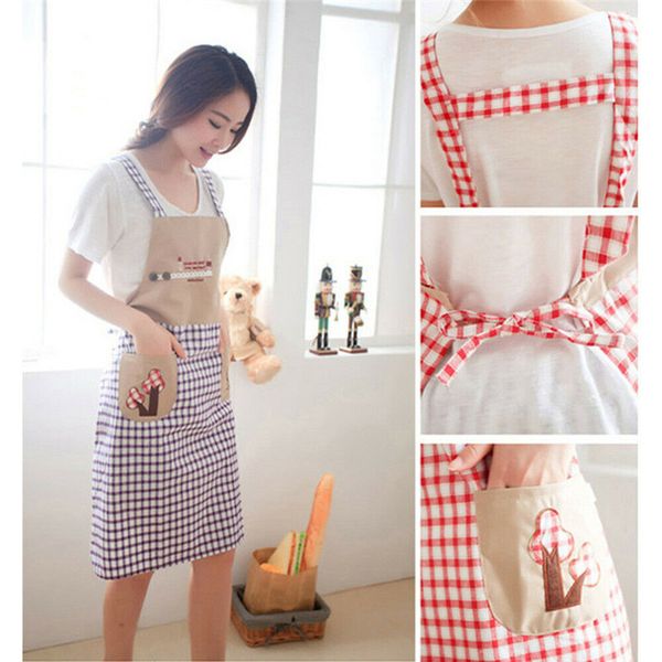 

fashion apron with pockets thick anti-oil household kitchen apron kitchen sleeveless oil-proof anti-fouling lattice