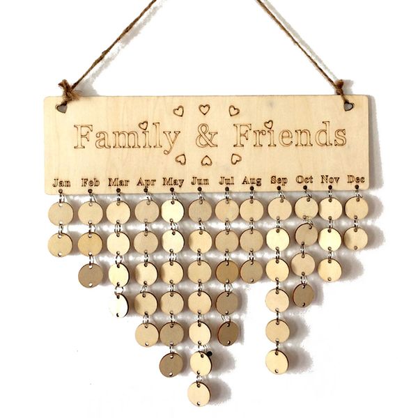Calendario in legno fai-da-te per la famiglia e gli amici, promemoria da appendere alla parete, per compleanni, wedding planner, date speciali, decorazioni per la casa