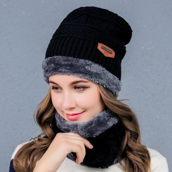 

2019 new woman knit beanie hat and scarf set hairball hats female thick hat 2pcs winter warm cute girls fashion cap collar suit, Blue;gray
