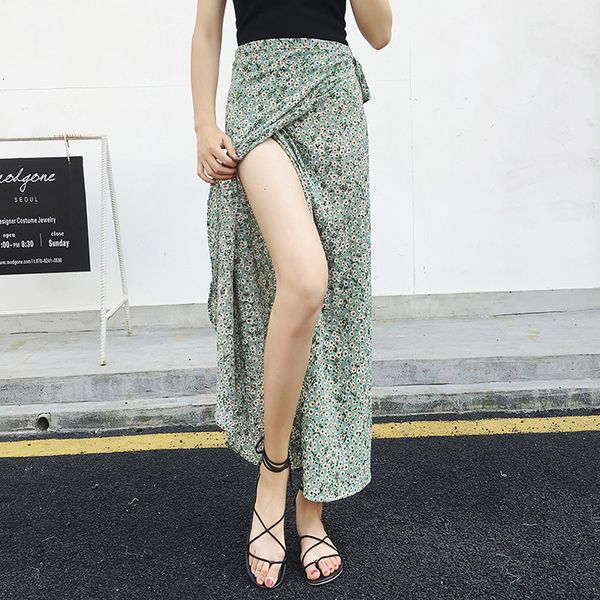 

женщины юбка boho печать летних каникулы пляж женщины юбки 2019 повседневной высокой талия тонкого wrap цветочной юбки женских чехи one piec, Black