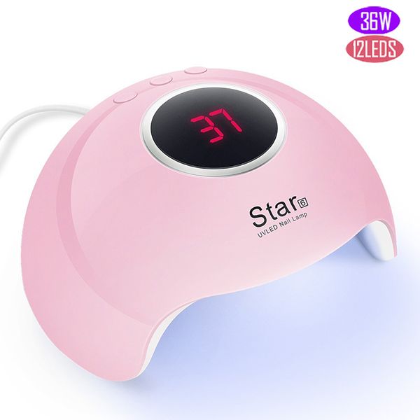 

star 6 36w uv led nail lamp nail dryer for all gel polish sun light lamp dryer infrared sensing timer smart lcd display manicure