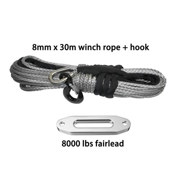 

8mm*30m synthetic winch rope with hook and 8000lbs fairlead,off road rope,atv winch cable
