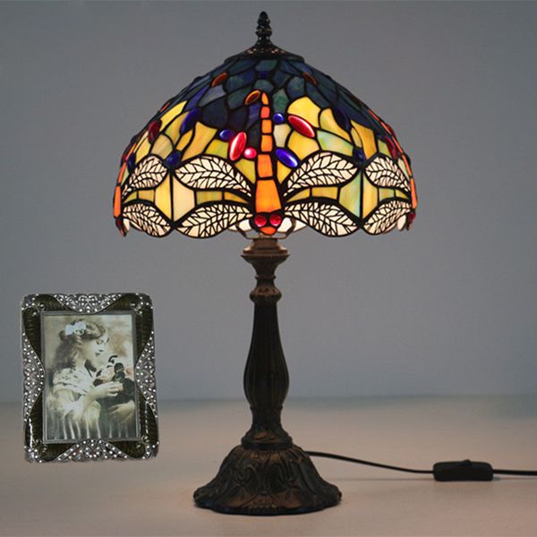 

new american pastoral stained glass dragonfly table lamp european l bar retro study desk light fashion y living room bedroom lamp