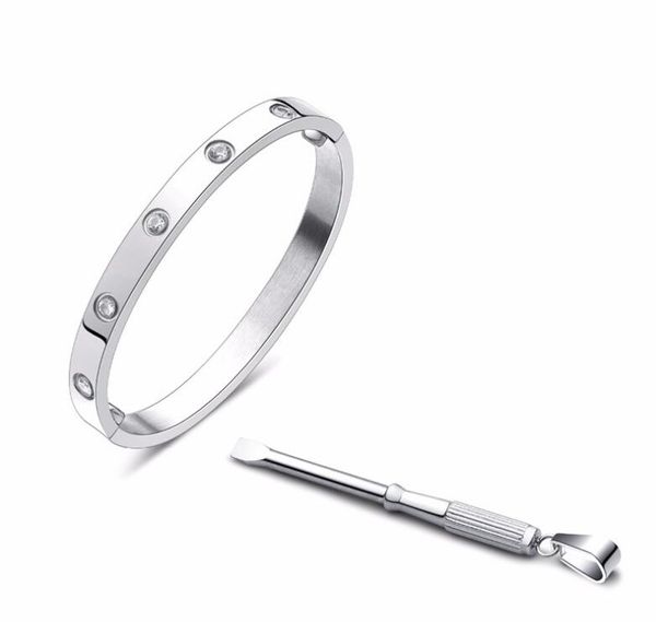 

titanium steel love bracelets silver rose gold bangles women men screw screwdriver bracelet couple jewelry with box set ing, Black