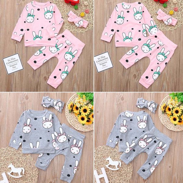 

muqgew 3pcs toddler baby cartoon print clothes+pants+headbands set outfit, White