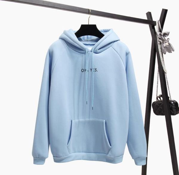 

fsdhion autumn winter fleece oh yes letter harajuku print pullover thick loose women hoodies sweatshirts female casual coat, Black