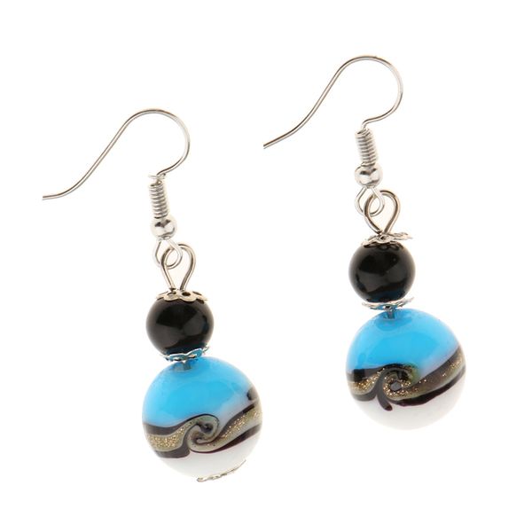 

fancy lampwork glass ball metal flower cap fish hook drop dangle earrings, Golden