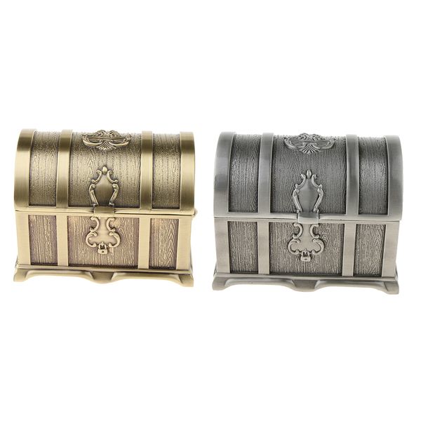 

rectangle vintage zinc alloy metal treasure chest trinket jewellery box case, Pink;blue