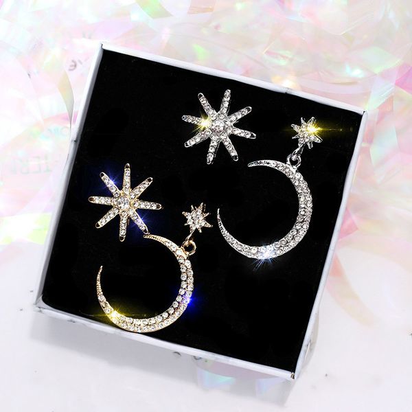 

new fashion arrival metal classic moon women dangle earrings asymmetric star moon female korean personality earrings jewelry, Silver
