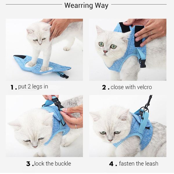 

comfortable lightweight cat harness soft anti-escape elastic pet kitten walking straps running cushion 360 wrap-around leash