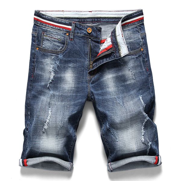 

2020 летний новый мужской denim шорты мода slim fit эластичный хлопок синий wash рваные джинсы одежда мужская, White;black