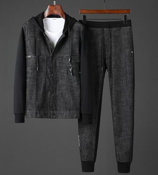 

19aw luxurious brand design cowboy full ff black print tracksuit jacket and trousers sets streetwear sweatshirts outdoor long pants and coat, Blue;black