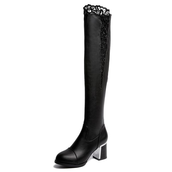 

boots woman overknee autumn and winter 2018 new pattern coarse with long boots rhinestone force thin high high with, Black