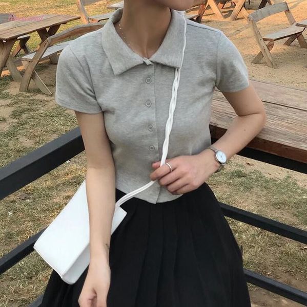 

2020 stand collar new fashion women t shirts new short version of wild solid color t shirt drop shipping good quality, White