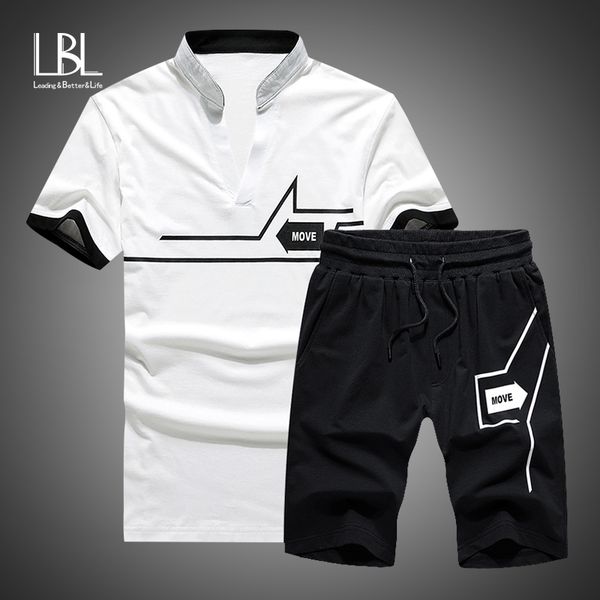 

men stand collar tshirt+shorts sets new 2019 summer fashion two piece brand tracksuit men casual mens sportwear short track suit, Gray