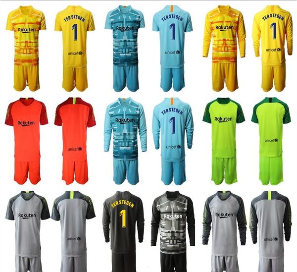 

19 20 long sleeve adults blue yellow goalkeeper jerseys #1 ter stegen soccer sets marc-andre ter stegen kit 2020 football goalie uniform, Black