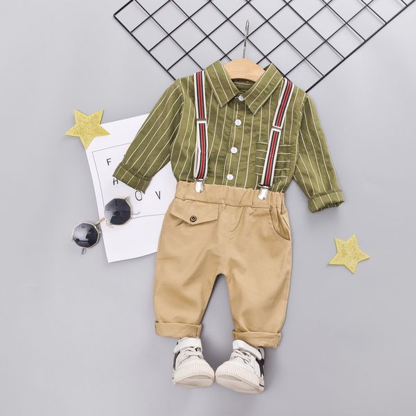 

горячие пакетного корейского стиль младенец осень набор childrenswear stripes рубашка с длинными рукавами suspender штанов два-piece set мод, White