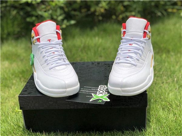 

2019 12 xii fiba mens basketball shoes designer sneakers white 12s university red-metallic gold shoes
