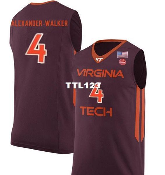 

vintage men va tech hokies nickeil alexander-walker #4 basketball full embroidery size s-4xl or custom any name or number jersey, Black;red