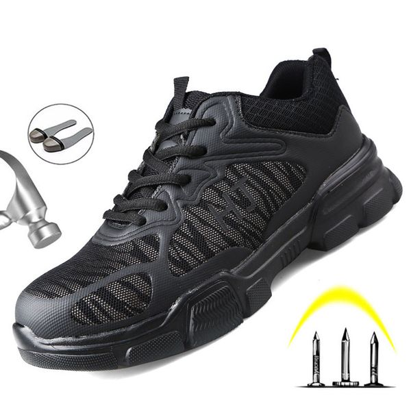 

reflective safety shoes men work safety boot steel toe anti-puncture work shoes male breathable indestructible 47, Black