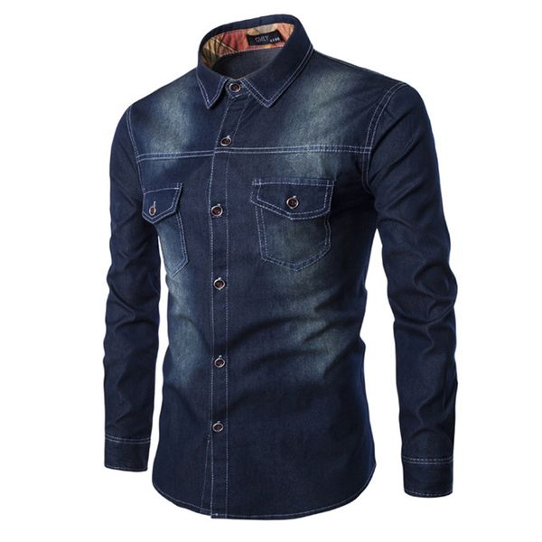

brand men shirt solid color long sleeve denim shirt men casual slim fit breathable turn down collar jeans plus 6xl, White;black