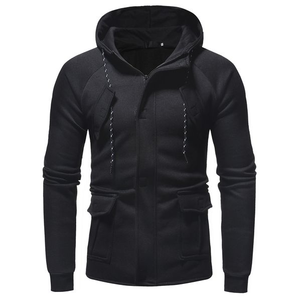 

men's autumn winter casual long sleeve zipper pocket work hooded coat m-3xl hoodies hoodie streetwear sudadera hombre, Black