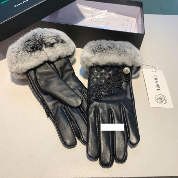 

real rabbit fur gloves women genuine leather gloves for velvet winter touchscreen fashion mittens, Blue;gray