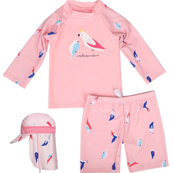 

2019 baby girlls swimwear children's swimming trunks with swimming cap cute cartoon 3pcs toddler girls hat kids swim wear