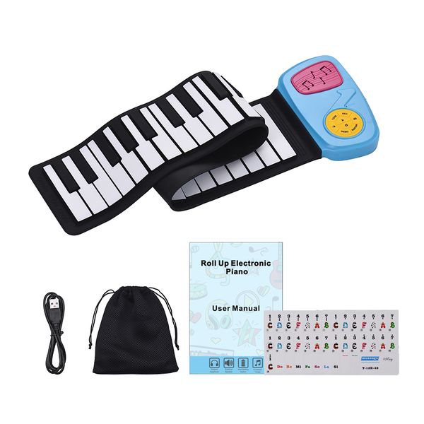 

silicon 49-key piano silicon electronic piano keyboard roll-up piano built-in speaker with cartoon sticker for children kids