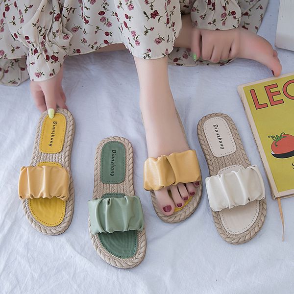 

flat shoes female womens slippers outdoor pantofle slides lady fashion 2020 summer soft girl pu rome rubber basic, Black