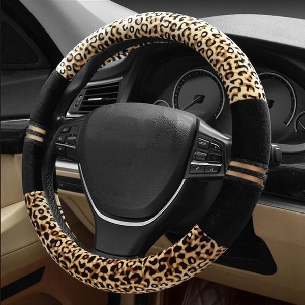 

luxury leopard print fashionable plush car steering wheel cover, universal fit, keep warm for car suv