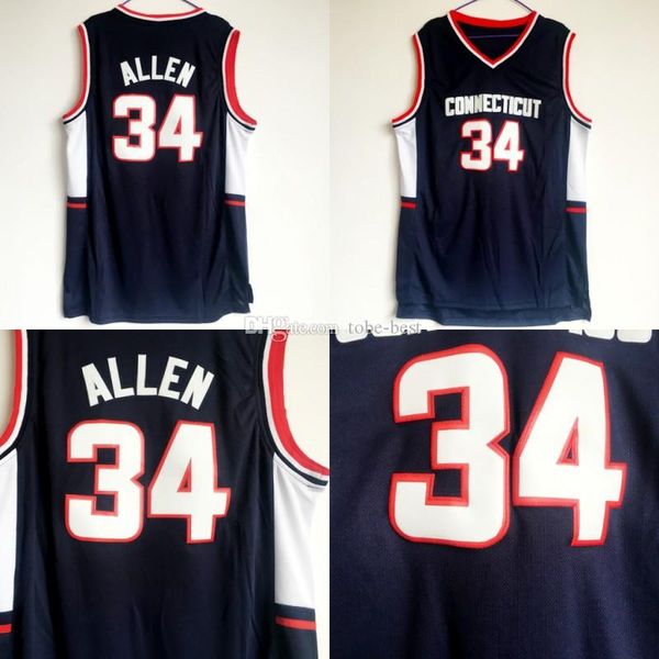 

ncaa men basketball 34 ray allen college 35 jerseys uconn connecticut haskies allen jersey navy the blue color team все сшитые для любителей, Black;red