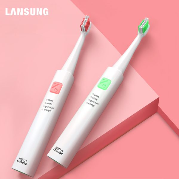 

lansung sonic electric toothbrush ultrasonic usb rechargeable toothbrush 4 brush heads replacements whitening waterproof