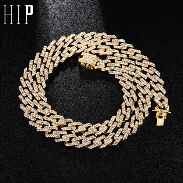

hip hop iced out miami zircon 13mm bling cuban full pave rhinestone men's necklace gold silver necklaces for men jewelry