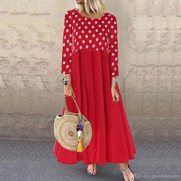 

spring women polka dot dress casual panelled crew neck ladies dresses fashion designer loose female long sleeve apparel, Black;gray