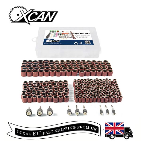 

xcan 338pcs #60 #120#320 sanding band with 3/8 1/4 1/2 rubber mandrel for dremel electric mill rotary tools accessories kit