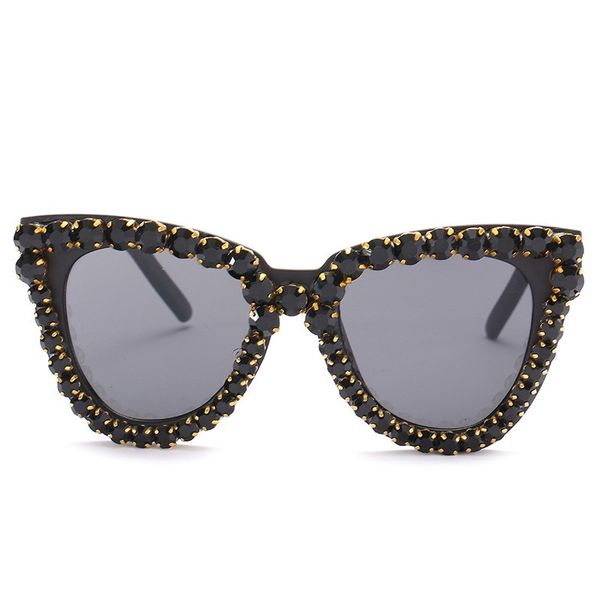 

retro fashion cat eye sunglasses with diamond round frame sun glasses for women mirror sunglasses flat outdoor eyewear es72195, White;black