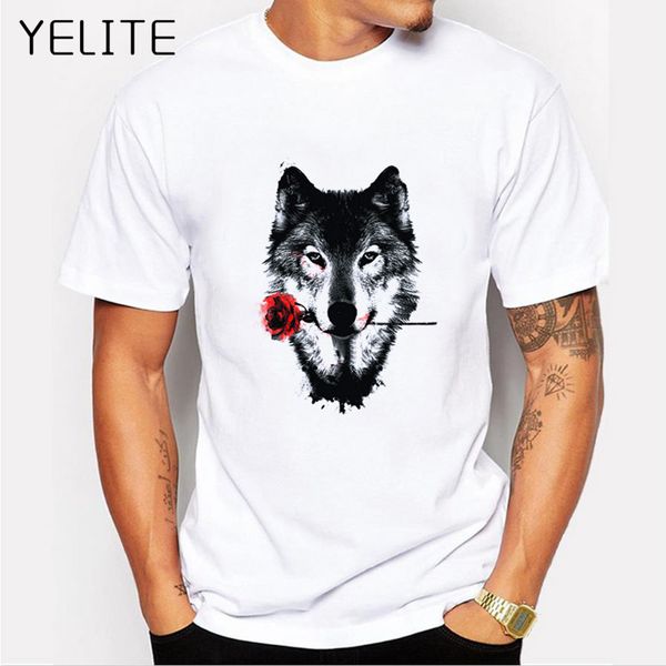 

yelite 3d wolf dog rose t shirt white men summer funny wolf man's t-shirt casual white hip hop animals shirt plus size 4xl tees, White;black