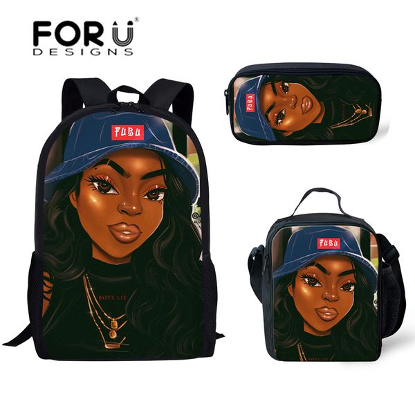 

forudesigns black women art african girl printing school bags for kid bag bagpack children 3pcs/set schoolbag primary satchel