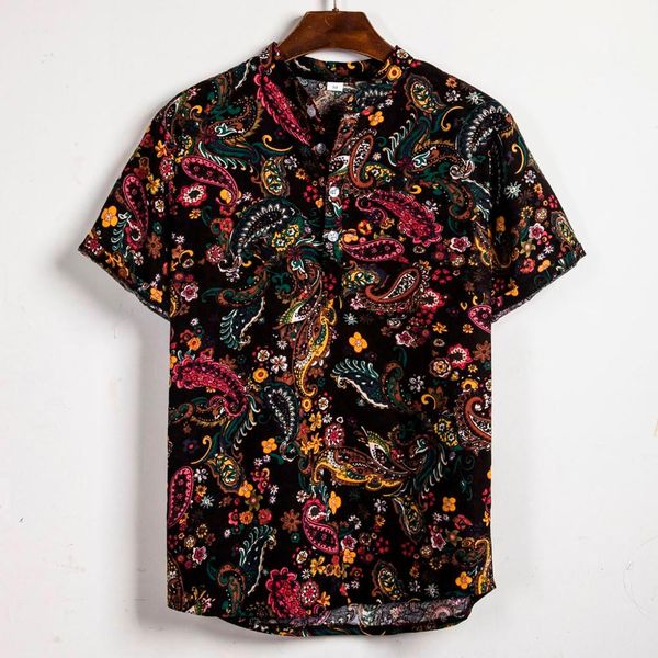 

men's shirt casual blouse cotton linen shirt loose men's clothing summer short sleeve beach male chemise homme, White;black