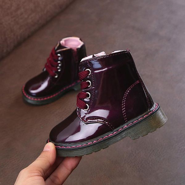 

new girls leather boots boys shoes spring autumn pu leather children boots fashion toddler kids warm winter, Black;grey