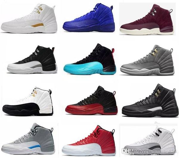 

men 12s basketball shoes winterized wntr gym red michigan bordeaux 12 white black flu game taxi sports sneaker trainers size 7-13