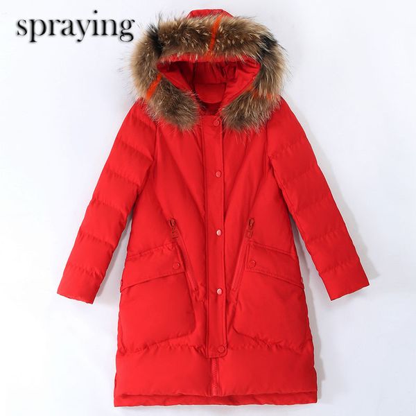 

autumn & winter wear down jacket female korean slim temperament fur collar long cotton coat large fur collar coat parka, Black