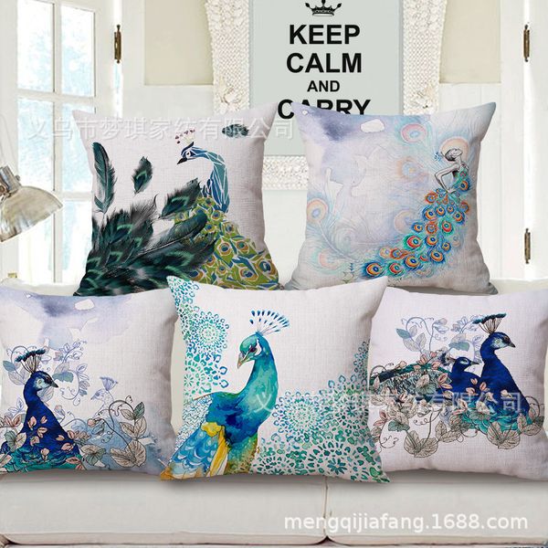 

watercolor peacock hold cotton pillow case automobile sofa back cushion cushion bedside backrest pillow